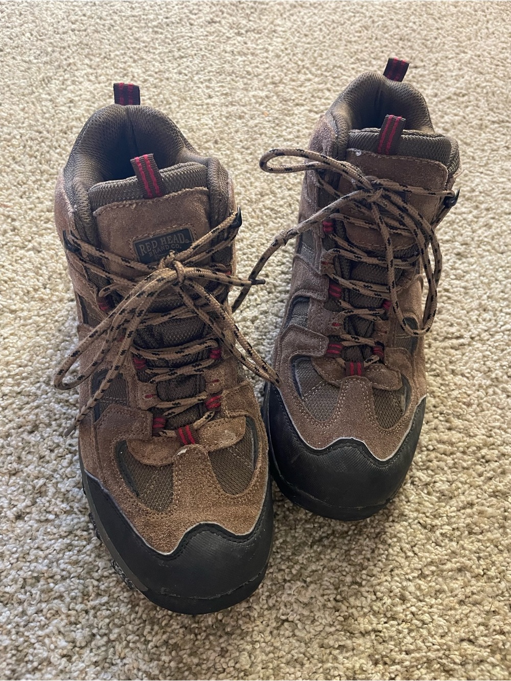 RedHead Brown Suede and Mesh Men's Trail Boots with Red Accents